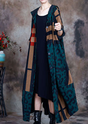 Casual Green Patchwork Plaid Button Print asymmetrical design Fall Coat