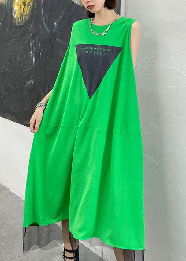 Casual Green Patchwork Tulle Sleeveless Summer Dress - bagstylebliss