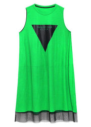 Casual Green Patchwork Tulle Sleeveless Summer Dress - bagstylebliss