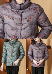 Casual Green Stand Collar Pockets Parka Winter