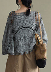 Casual Grey Black Hollow Out Embroidered Cardigans Batwing Sleeve