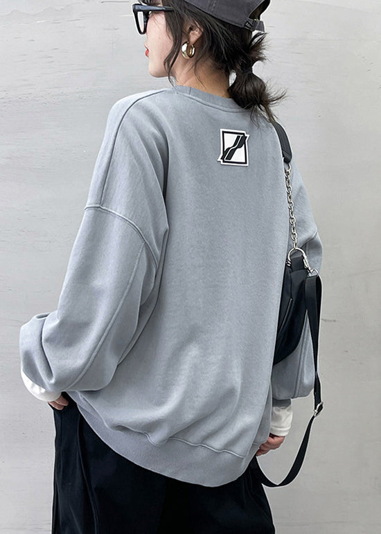 Casual Grey O-Neck Character Print Pullover Streetwear Long Sleeve