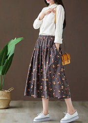 Casual Grey Pockets Print Fall A Line Skirt - bagstylebliss