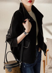 Casual Grey Stand Collar Zippered Patchwork Woolen Coats Fall