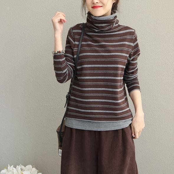 Casual High Neck Striped Fitted Cotton Sweater For Women New