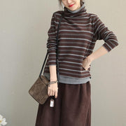 Casual High Neck Striped Fitted Cotton Sweater For Women New