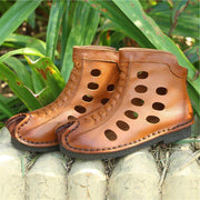 Casual Hollow Out Boots Brown Cowhide Leather - bagstylebliss