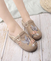 Casual Khaki Embroideried Linen Fabric Slippers Shoes - bagstylebliss