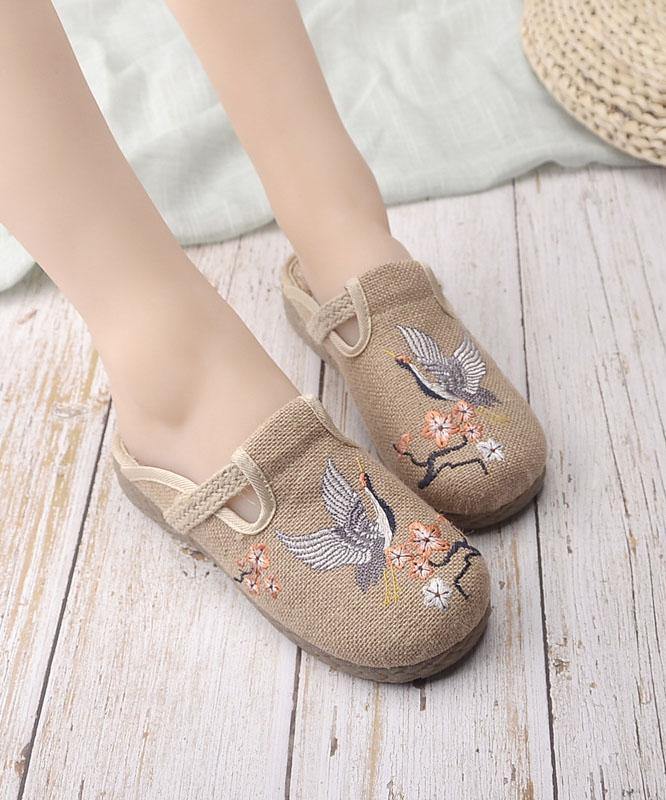 Casual Khaki Embroideried Linen Fabric Slippers Shoes - bagstylebliss