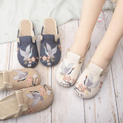 Casual Khaki Embroideried Linen Fabric Slippers Shoes - bagstylebliss