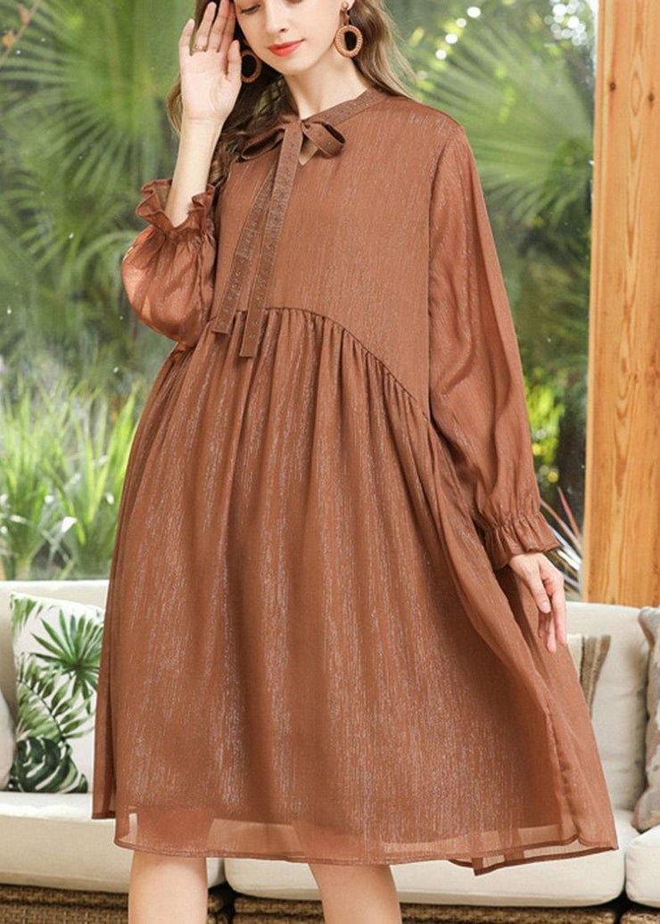 Casual Khaki Long sleeve Chiffon Summer Dresses - bagstylebliss