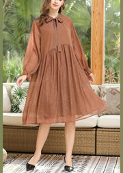 Casual Khaki Long sleeve Chiffon Summer Dresses - bagstylebliss