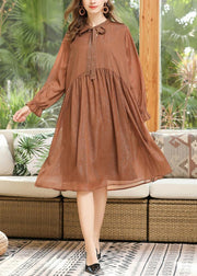 Casual Khaki Long sleeve Chiffon Summer Dresses - bagstylebliss