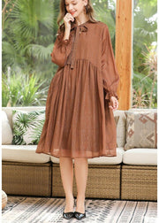 Casual Khaki Long sleeve Chiffon Summer Dresses - bagstylebliss