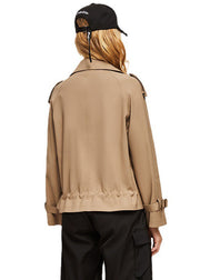 Casual Khaki Peter Pan Collar Double Breast Cotton Short Coat Fall