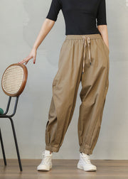 Casual Khaki Pockets elastic waist drawstring harem Pants Spring