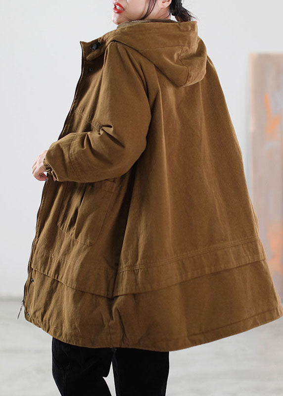 Casual Khaki drawstring Pockets Cotton Filled Parka Winter