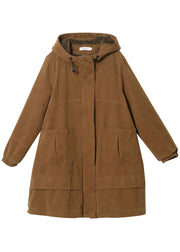 Casual Khaki drawstring Pockets Cotton Filled Parka Winter