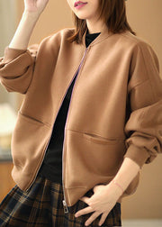 Casual Khaki zippered Pockets Fall Coats Long Sleeve