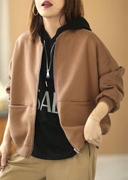 Casual Khaki zippered Pockets Fall Coats Long Sleeve