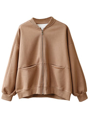 Casual Khaki zippered Pockets Fall Coats Long Sleeve