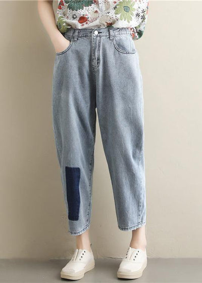 Casual Korean version of light blue pants loose wild nine points jeans elastic waist pants - bagstylebliss