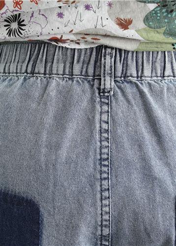 Casual Korean version of light blue pants loose wild nine points jeans elastic waist pants - bagstylebliss