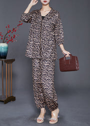 Casual Leopard Print Oversized Cotton Two-Piece Set Fall