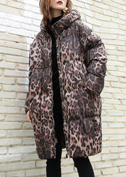 Casual Leopard women plus size Coats winter hooded zippered outwear - bagstylebliss