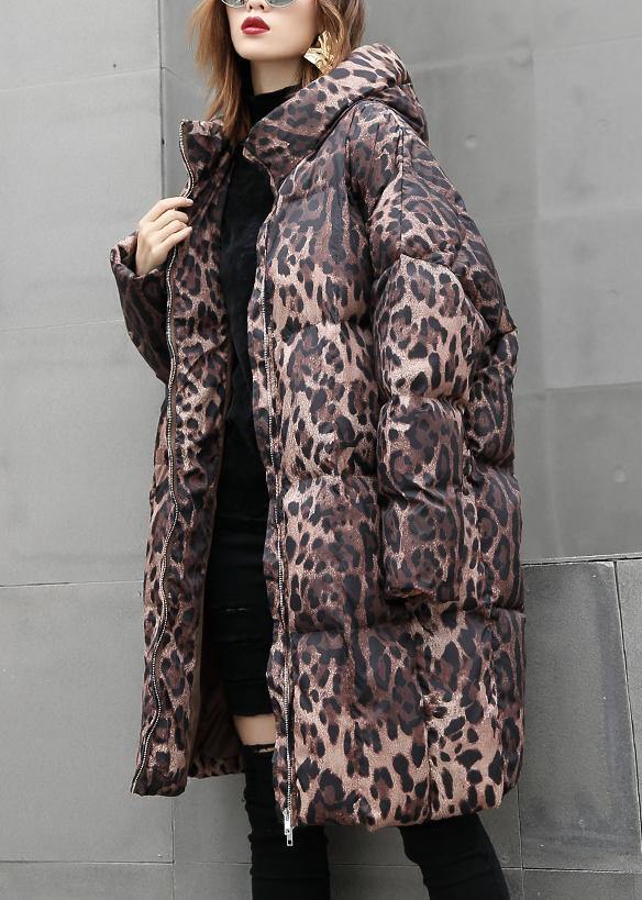 Casual Leopard women plus size Coats winter hooded zippered outwear - bagstylebliss