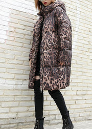 Casual Leopard women plus size Coats winter hooded zippered outwear - bagstylebliss