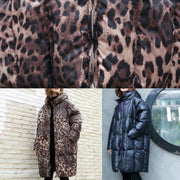 Casual Leopard women plus size Coats winter hooded zippered outwear - bagstylebliss