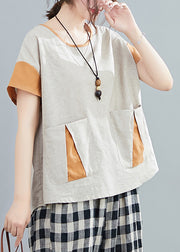 Casual Light Grey Oversized Patchwork Pockets Cotton Tanks Summer