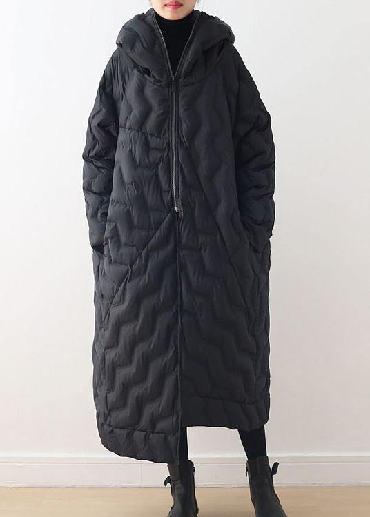 Casual Loose fitting down jacket hooded overcoat asymmetric down coat winter - bagstylebliss