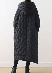 Casual Loose fitting down jacket hooded overcoat asymmetric down coat winter - bagstylebliss