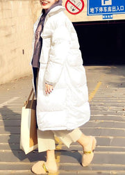 Casual Loose fitting womens parka winter outwear white stand collar Cinched duck down coat - bagstylebliss