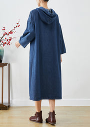 Casual Navy Oversized Hooded Denim Vacation Dresses Fall