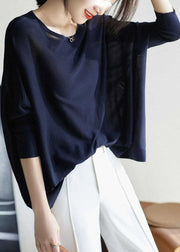 Casual Navy O-Neck Oversized Knit Top Batwing Sleeve