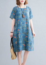 Casual Number One Flower O-Neck Print Pockets Dress Short Sleeve