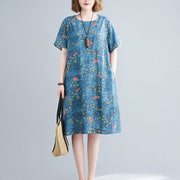 Casual Number One Flower O-Neck Print Pockets Dress Short Sleeve