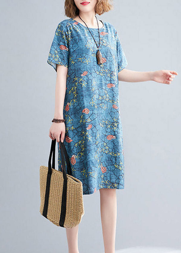 Casual Number One Flower O-Neck Print Pockets Dress Short Sleeve