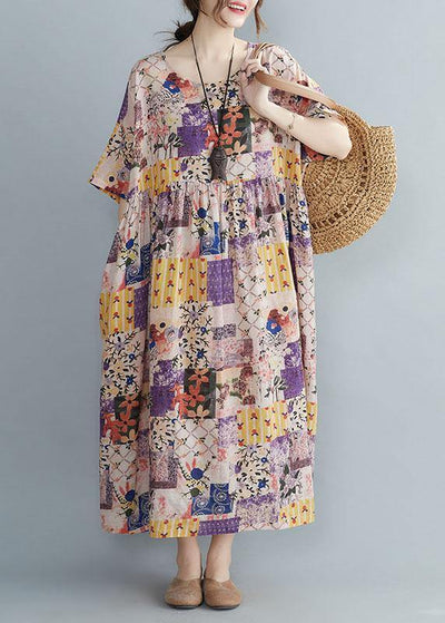 Casual O-Neck Retro Print Summer Sundress Half Sleeve - bagstylebliss