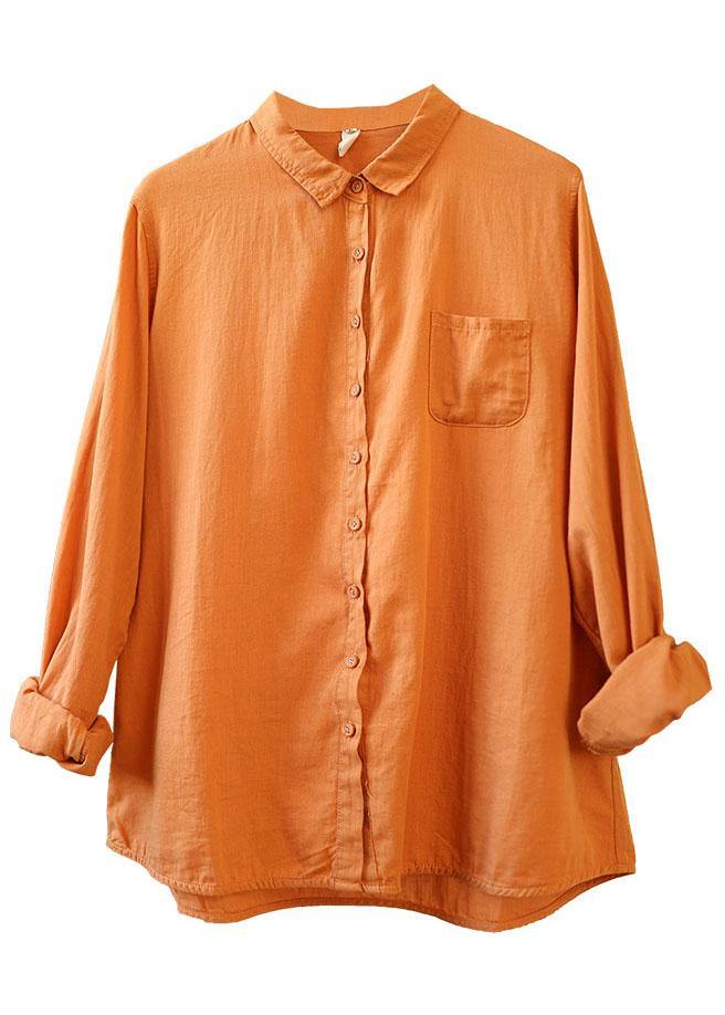 Casual Orange PeterPan Collar Button Pockets Fall Long Sleeve Blouse Top - bagstylebliss
