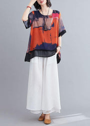 Casual Orange Print Chiffon Half Sleeve Summer two Piece Outfit - bagstylebliss