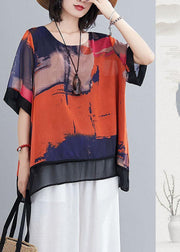 Casual Orange Print Chiffon Half Sleeve Summer two Piece Outfit - bagstylebliss