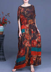 Casual Orange Print Patchwork asymmetrisches Design Herbst Maxikleider