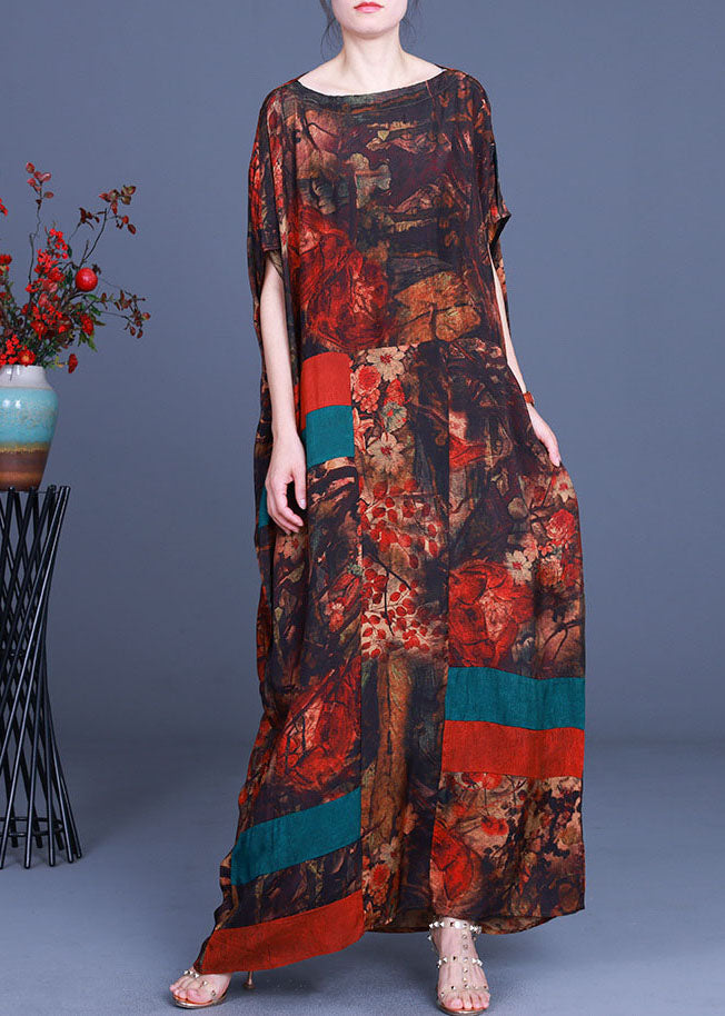 Casual Orange Print Patchwork asymmetrical design Fall Maxi Dresses