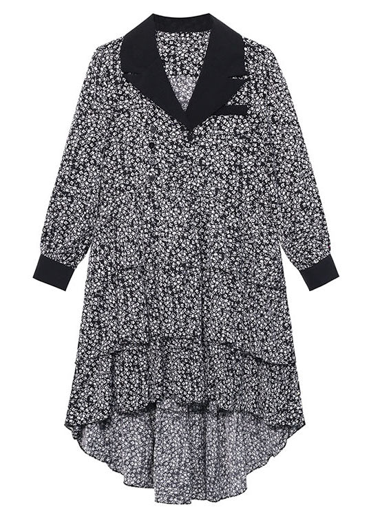 Casual Peter Pan Collar Print Button Fall Party Dress Long sleeve