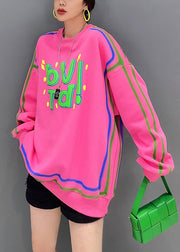 Casual Pink O Neck Letter Printing Patchwork Cotton Sweatshirt Fall