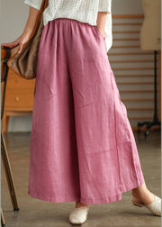 Casual Pink elastic waist Pockets Linen wide leg Pants Spring